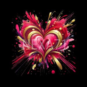 Heart Splash Art PNG – Pink, Red, and Gold Abstract Design