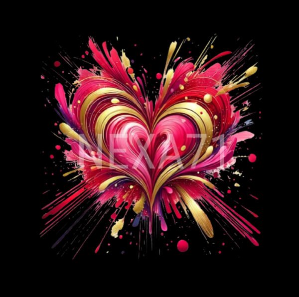 Heart Splash Art PNG – Pink, Red, and Gold Abstract Design