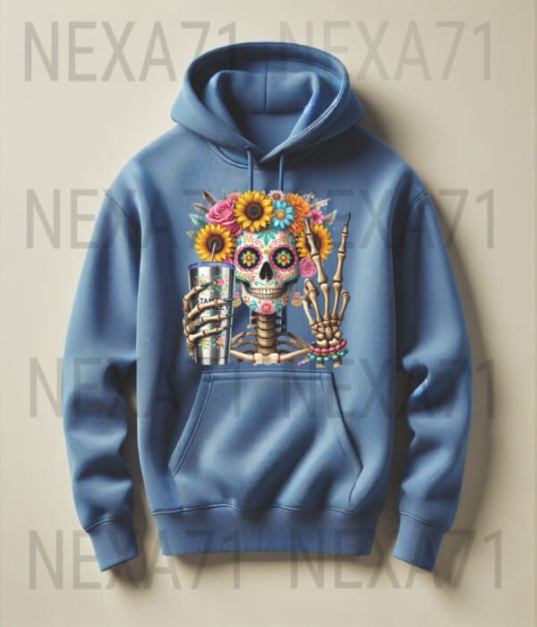 Colorful Skull with Flowers and Stanley Cup PNG Clipart for T-shirt Design, Sublimation and Wall Art - Instant Download - Image 2