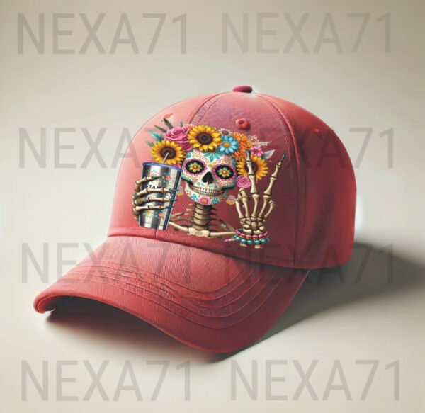 Colorful Skull with Flowers and Stanley Cup PNG Clipart for T-shirt Design, Sublimation and Wall Art - Instant Download - Image 3