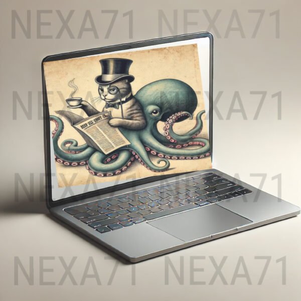 Dapper Cat & Octopus Vintage Illustration – Digital JPG - Image 2
