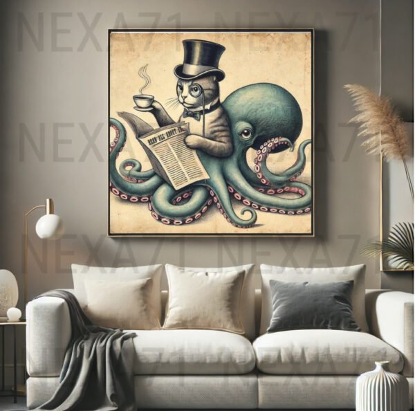 Dapper Cat & Octopus Vintage Illustration – Digital JPG - Image 4